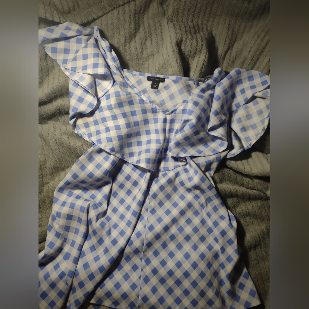 Ann Taylor blue and white checkered shirt